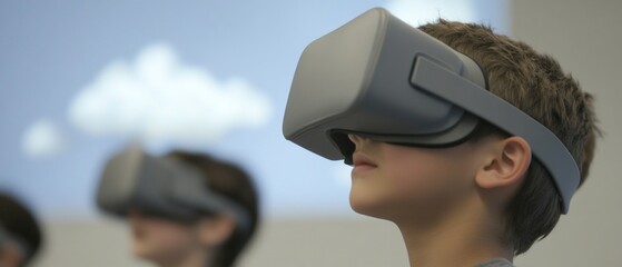 Students Experiencing Virtual Reality in Classroom - Immersive Education with VR Headsets