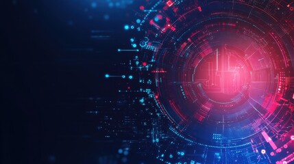 Obraz premium Abstract Digital Technology Background with Neon Lights and Geometric Shapes
