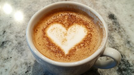 A warm cup of coffee features lovely heart art, creating a romantic atmosphere perfect for Valentine's Day celebrations