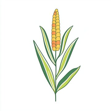 recommend clip art: artwork features a minimalist depiction of a corn stalk, with vibrant colors highlighting ear and lush green leaves against a clean white background