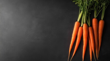 A vibrant arrangement of fresh carrots placed artistically against a smooth gray background emphasizing color contrast