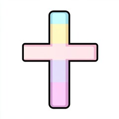 Fototapeta premium artwork features a minimalist cross in soft pastel tones against a white backdrop, emphasizing its simple and flat design style