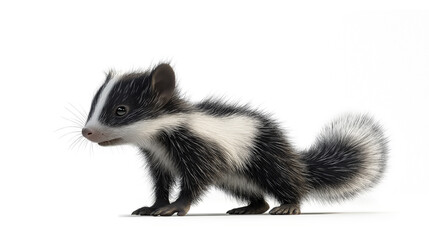 Obraz premium A small black and white striped skunk is laying on its back with its head up