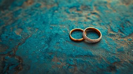 close-up shot of two gold wedding rings resting on textured fabric, symbolizing eternal love, commitment, and the sacred bond of marriage, highlighting the timeless significance of union