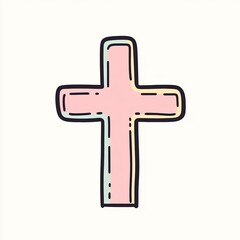 Obraz premium A pastel-colored cross is artistically in a simple line drawing style against a white background. flat design creates an appealing aesthetic