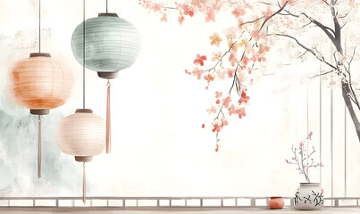 Japanese-style 2D illustrator doodle cartoon for floor tiles and wallpaper
