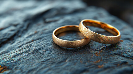 close-up shot of two gold wedding rings resting on textured fabric, symbolizing eternal love, commitment, and the sacred bond of marriage, highlighting the timeless significance of union