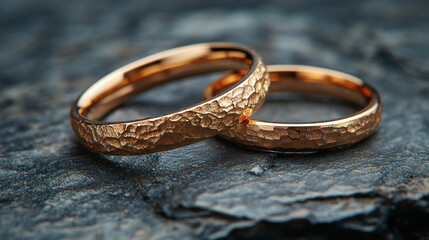 close-up shot of two gold wedding rings resting on textured fabric, symbolizing eternal love, commitment, and the sacred bond of marriage, highlighting the timeless significance of union