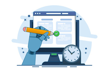Schedule planning concept. Flat vector illustration banner. Job tasks, checklist filling, schedule making. To-do list. Business and organization concept. Flat vector illustration on background.