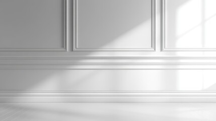 High-detailed molding board in white, minimalist aesthetic, precise shadow work, smooth texture, vector art, clean background, photorealistic rendering for architectural visualization