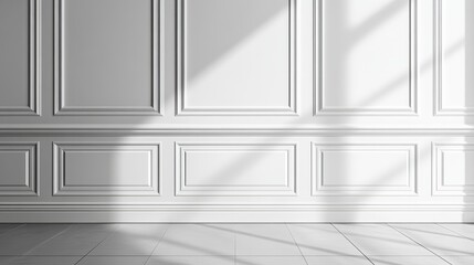 High-detailed molding board in white, minimalist aesthetic, precise shadow work, smooth texture, vector art, clean background, photorealistic rendering for architectural visualization