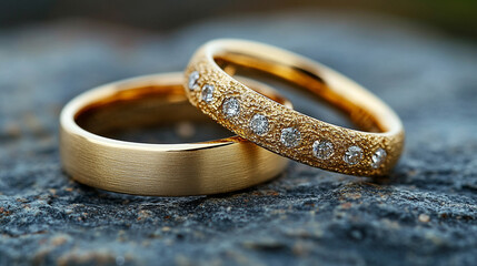 close-up shot of two gold wedding rings resting on textured fabric, symbolizing eternal love, commitment, and the sacred bond of marriage, highlighting the timeless significance of union