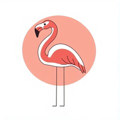 Fototapeta premium A charming flamingo stands gracefully with its elegantly curved neck, in a simplistic illustration with soft pastel colors against a clean white backdrop
