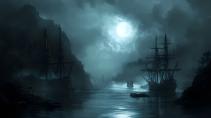 Ghost Ships of the Moonlit Bay