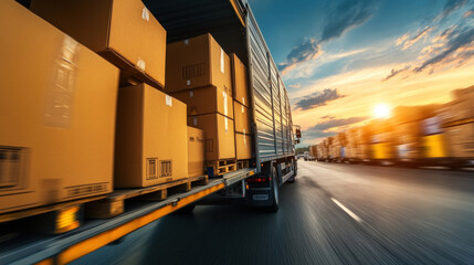 A cargo truck with its rear doors open, loaded with boxes for delivery, showcasing efficient loading and transport preparation