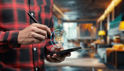 An icon representing an online security lock system, featuring a padlock symbol to convey secure...
