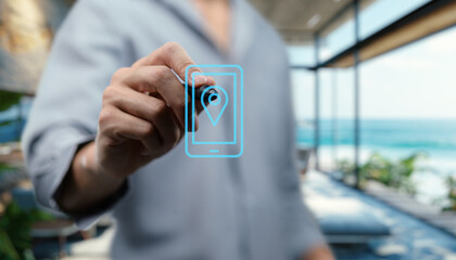 An icon representing location pin navigation, featuring a map pin symbol to indicate a specific point on a map or for navigation purposes