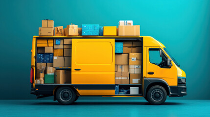A delivery truck filled with packages, efficiently organized for a busy day of transporting goods