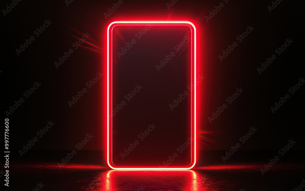 Poster red glowing square rectangle frame on a black background for a mobile phone