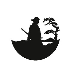 Elegant Samurai Silhouette Vector Illustration Transparent Background