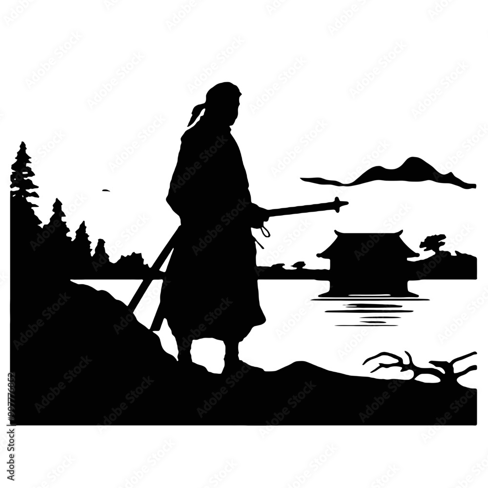 Wall mural warrior samurai silhouette vector transparent background