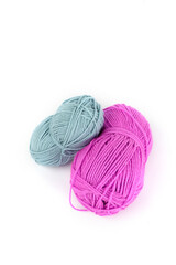 wool ball pink and blue isolated on white 