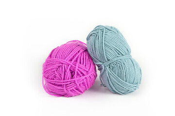 wool ball pink and blue isolated on white 
