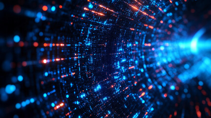 futuristic digital landscape showcasing global connectivity. Streams of binary code and interconnected lines symbolize the flow of information, data exchange, and modern communication across the world