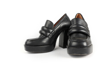 black high heel shoe isolated on white , business shoes