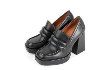 black high heel shoe isolated on white , business shoes