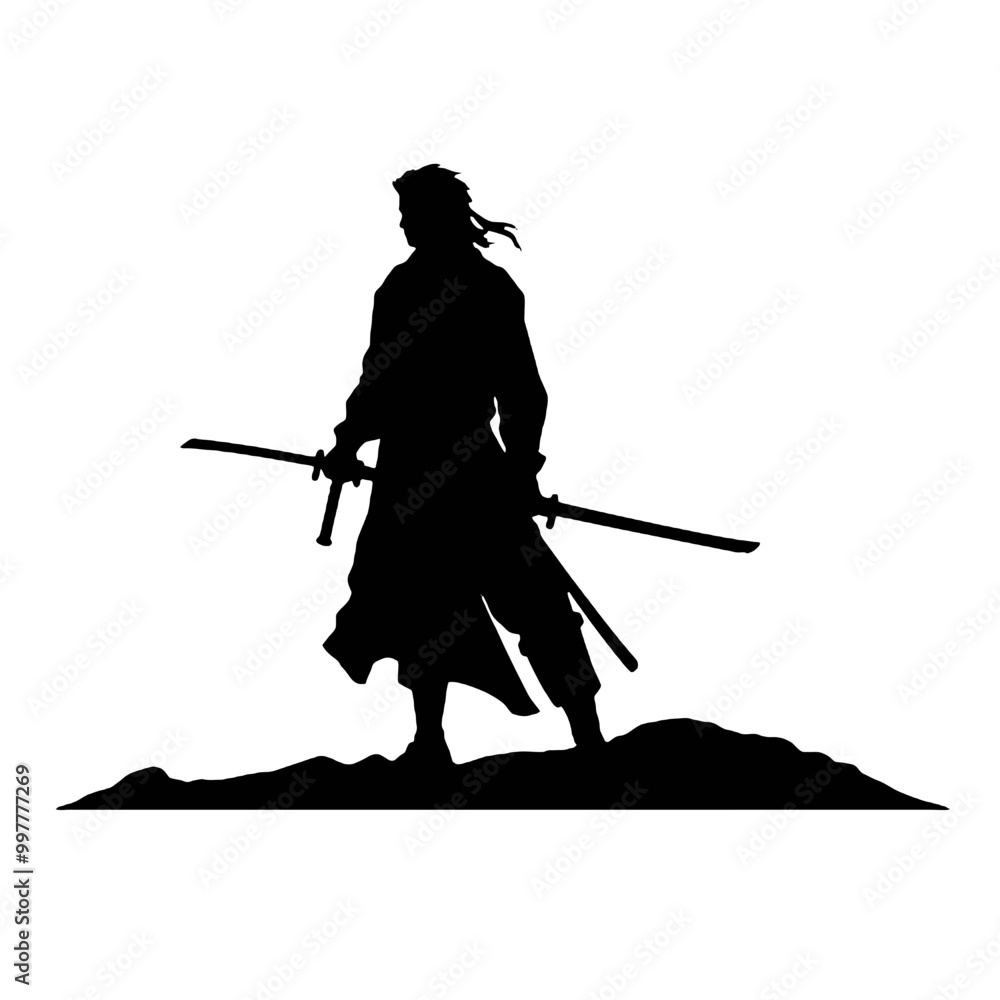 Wall mural samurai with sword silhouette vector transparent background