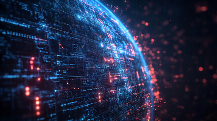 futuristic digital landscape showcasing global connectivity. Streams of binary code and interconnected lines symbolize the flow of information, data exchange, and modern communication across the world