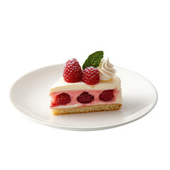 Raspberry cake served on a white plate, isolated to showcase its elegant presentation. cutout PNG