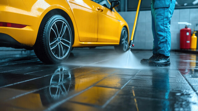 Professional pressure washer cleaning a driveway, highlighting the efficiency and thoroughness of the cleaning process