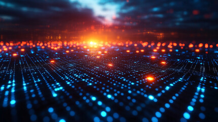 futuristic digital landscape showcasing global connectivity. Streams of binary code and interconnected lines symbolize the flow of information, data exchange, and modern communication across the world