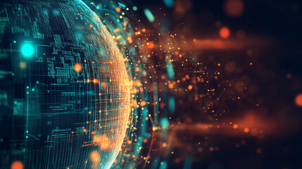 futuristic digital landscape showcasing global connectivity. Streams of binary code and interconnected lines symbolize the flow of information, data exchange, and modern communication across the world