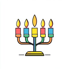 Obraz premium A minimalist drawing of a Kwanzaa light with vibrant candles in pastel colors, set against a white background, showcasing festive spirit of holiday