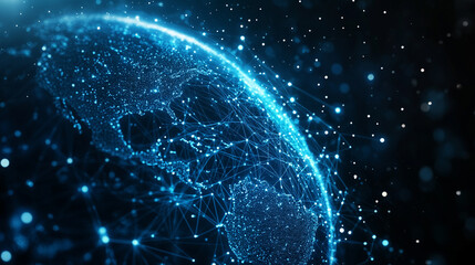 futuristic digital landscape showcasing global connectivity. Streams of binary code and interconnected lines symbolize the flow of information, data exchange, and modern communication across the world