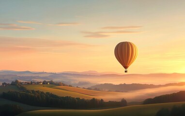 Obraz premium A hot air balloon floating over picturesque landscapes
