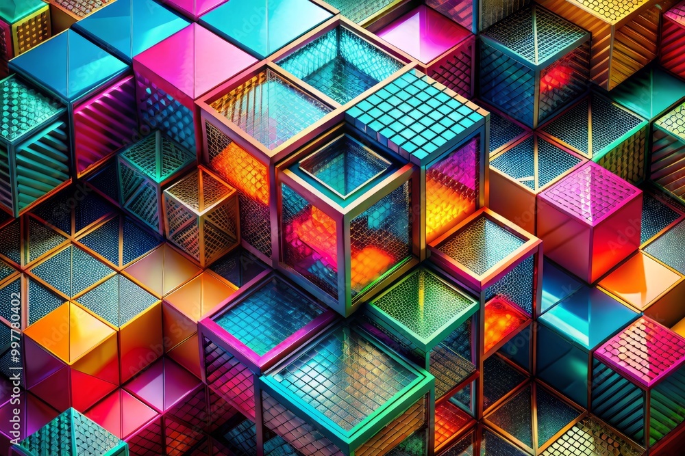 Poster abstract cuboid design with geometric patterns and textures in modern 3d visualization concept