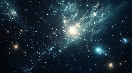 Fototapeta premium A dark blue night sky with bright stars and nebulae.