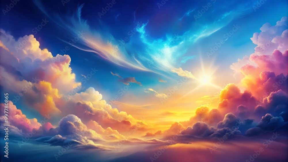 Poster abstract sky vector design with soft clouds and blue gradient background for digital art projects