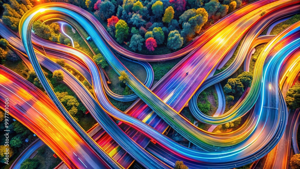Poster abstract squiggly lines in vibrant colors creating a dynamic and energetic visual composition