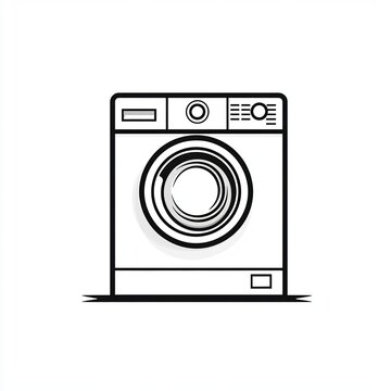 recommend clip art: artwork features a minimalist line drawing of a washing machine, characterized by basic shapes and a flat design, all in a monochrome style