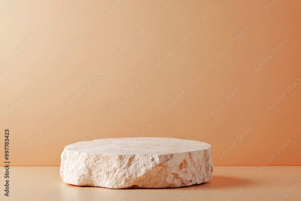 Poster Minimalist Marble Podium on Soft Orange Gradient Background with Warm Diffused Lighting
