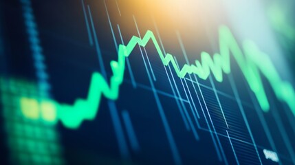 Close-up of digital stock market screen showing dividend stock graph with green upward trend line, symbolizing financial growth and investment success.