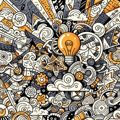 Creative doodle art with light bulb idea