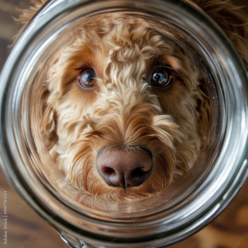 Sticker dog in jar.