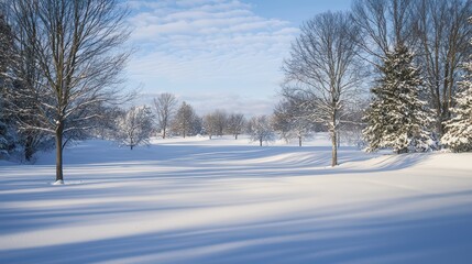Fototapeta premium Beautiful White Snowy Landscape Wallpaper. A serene, snow-covered landscape with subtle shadows and soft light.