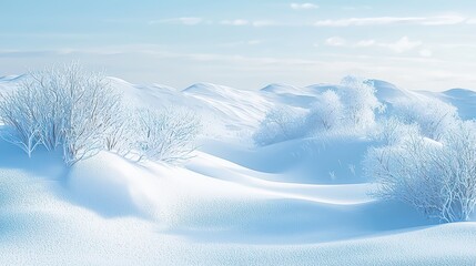 Obraz premium Beautiful White Snowy Landscape Wallpaper. A serene, snow-covered landscape with subtle shadows and soft light.